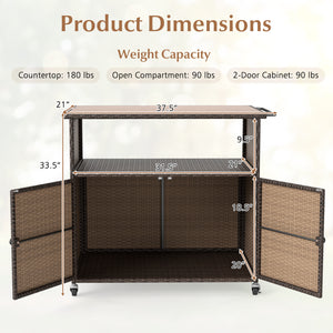 Outdoor Storage Cabinet with Acacia Wood Top and Lockable Wheels-Brown view 5