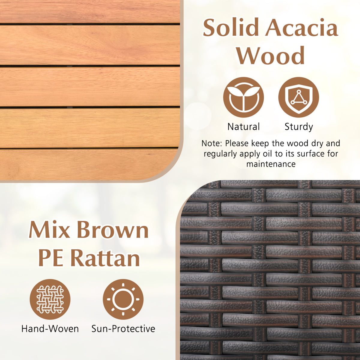 Outdoor Storage Cabinet with Acacia Wood Top and Lockable Wheels-Brown view 7