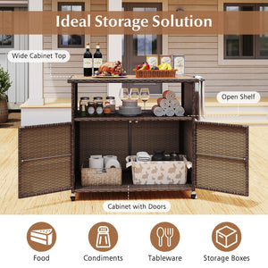 Outdoor Storage Cabinet with Acacia Wood Top and Lockable Wheels-Brown view 9