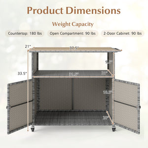 Outdoor Storage Cabinet with Acacia Wood Top and Lockable Wheels-Gray view 5