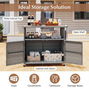 Outdoor Storage Cabinet with Acacia Wood Top and Lockable Wheels-Gray view 9
