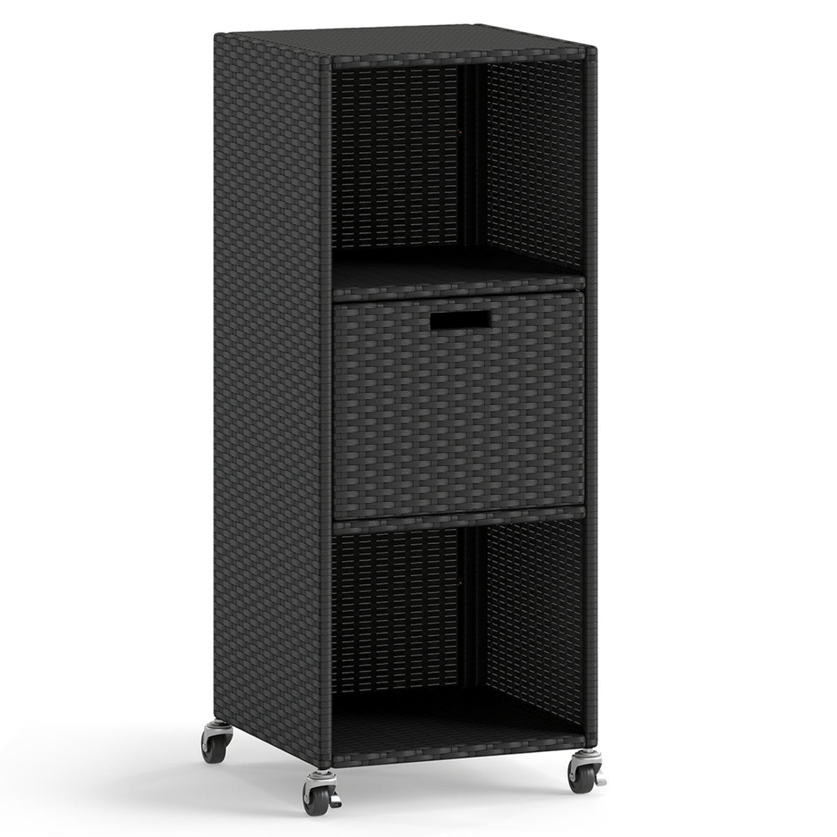 Outdoor Storage Cabinet with Drawer and 3 Shelves for Backyard-Black view 4