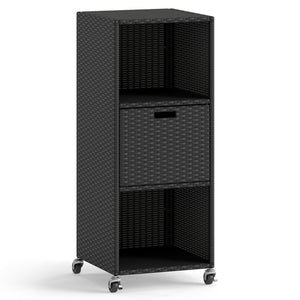 Outdoor Storage Cabinet with Drawer and 3 Shelves for Backyard-Black view 4
