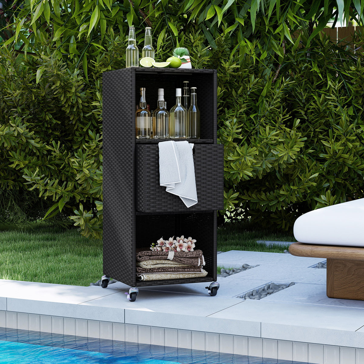 Outdoor Storage Cabinet with Drawer and 3 Shelves for Backyard-Black view 6
