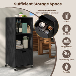 Outdoor Storage Cabinet with Drawer and 3 Shelves for Backyard-Black view 8