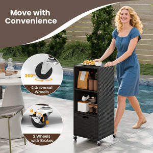 Outdoor Storage Cabinet with Drawer and 3 Shelves for Backyard-Black view 9