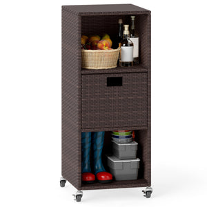 Outdoor Storage Cabinet with Drawer and 3 Shelves for Backyard-Brown