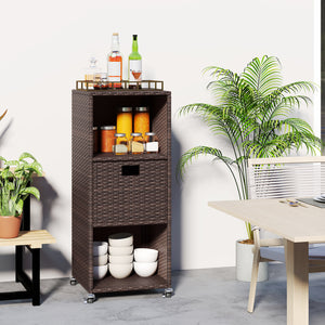 Outdoor Storage Cabinet with Drawer and 3 Shelves for Backyard-Brown view 2