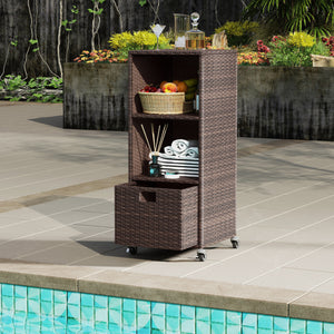 Outdoor Storage Cabinet with Drawer and 3 Shelves for Backyard-Brown view 5