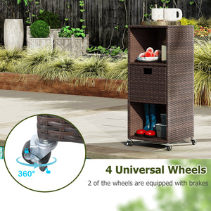 Outdoor Storage Cabinet with Drawer and 3 Shelves for Backyard-Brown view 7
