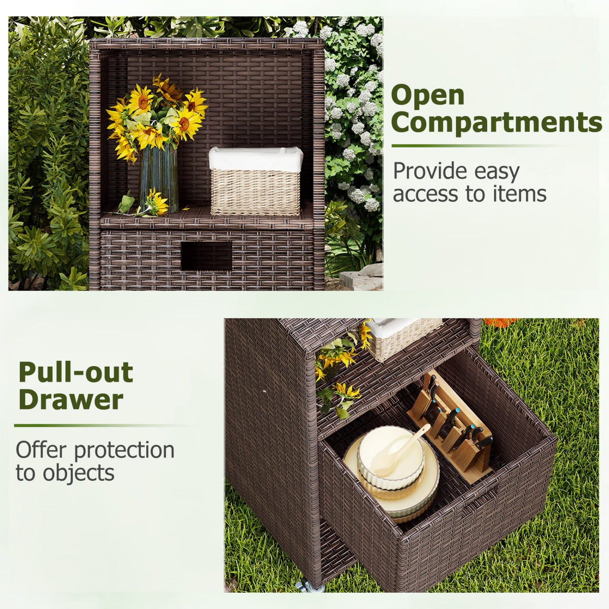 Outdoor Storage Cabinet with Drawer and 3 Shelves for Backyard-Brown view 8