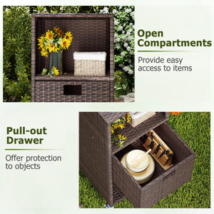 Outdoor Storage Cabinet with Drawer and 3 Shelves for Backyard-Brown view 8