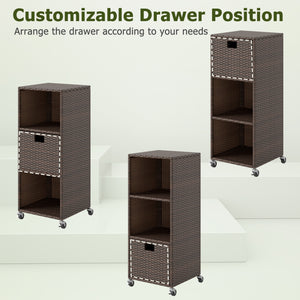 Outdoor Storage Cabinet with Drawer and 3 Shelves for Backyard-Brown view 9