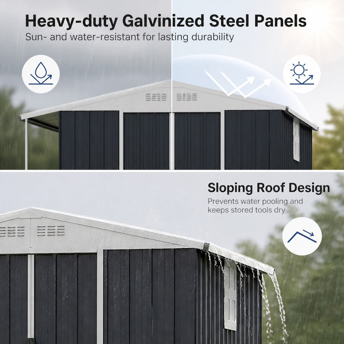 Outdoor Storage Shed with Lockable Double Sliding Door and Open Firewood Bay-Gray view 4