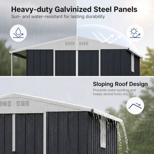Outdoor Storage Shed with Lockable Double Sliding Door and Open Firewood Bay-Gray view 4