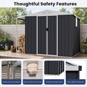 Outdoor Storage Shed with Lockable Double Sliding Door and Open Firewood Bay-Gray view 8