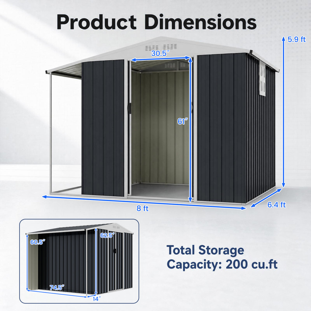 Outdoor Storage Shed with Lockable Double Sliding Door and Open Firewood Bay-Gray view 9