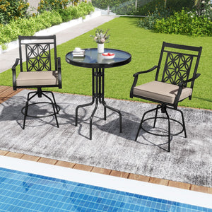Outdoor Swivel Bar Stools Set of 2 with Seat Cushions-Brown view 3