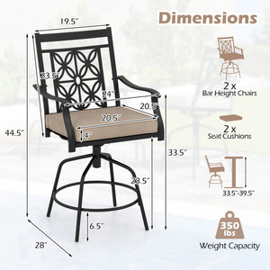 Outdoor Swivel Bar Stools Set of 2 with Seat Cushions-Brown view 4