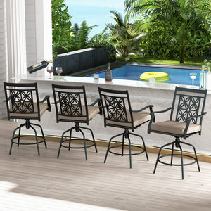 Outdoor Swivel Bar Stools Set of 2 with Seat Cushions-Brown view 5