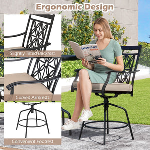Outdoor Swivel Bar Stools Set of 2 with Seat Cushions-Brown view 8