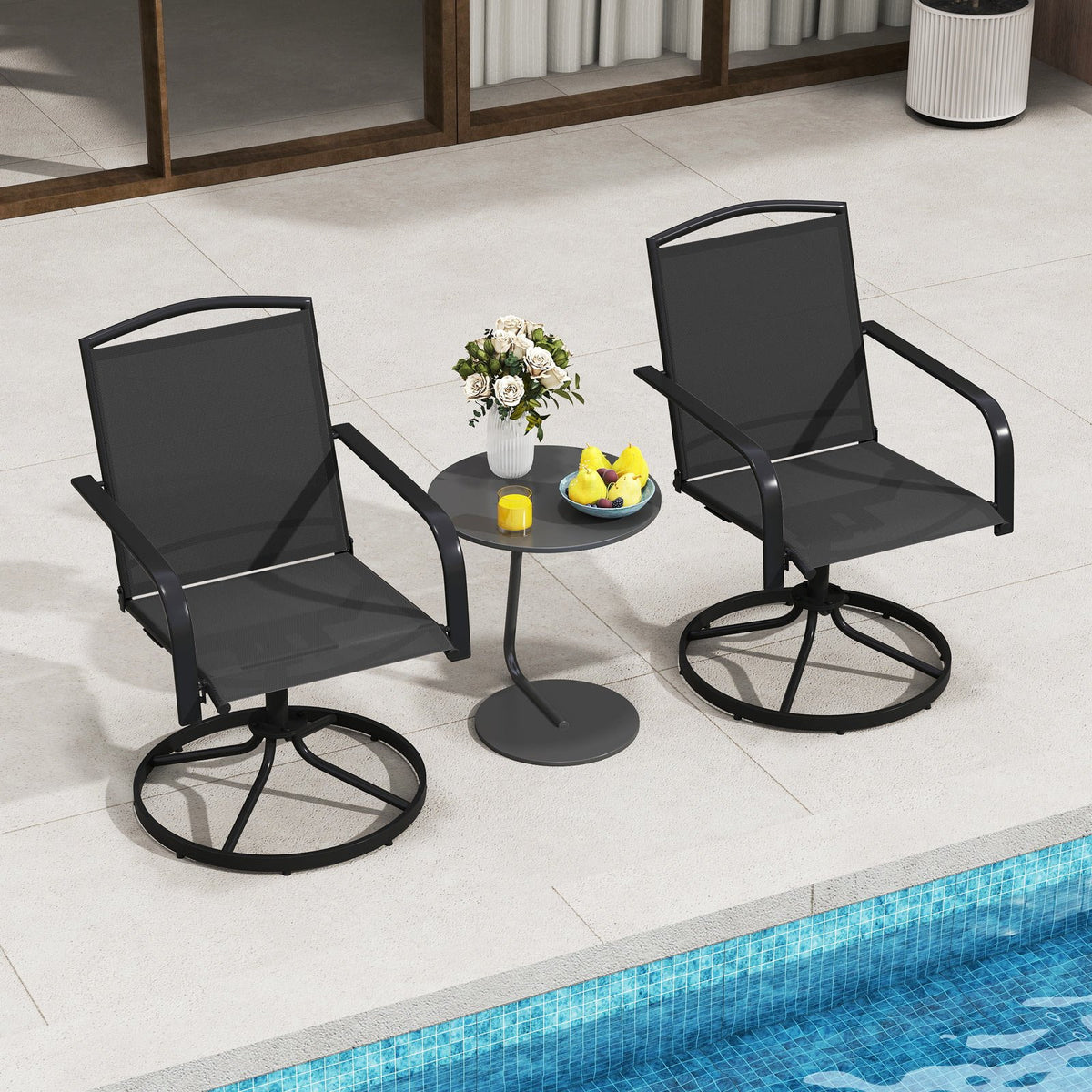 Outdoor Swivel Chairs Set of 2 with High Back and Breathable Seat-Black view 2
