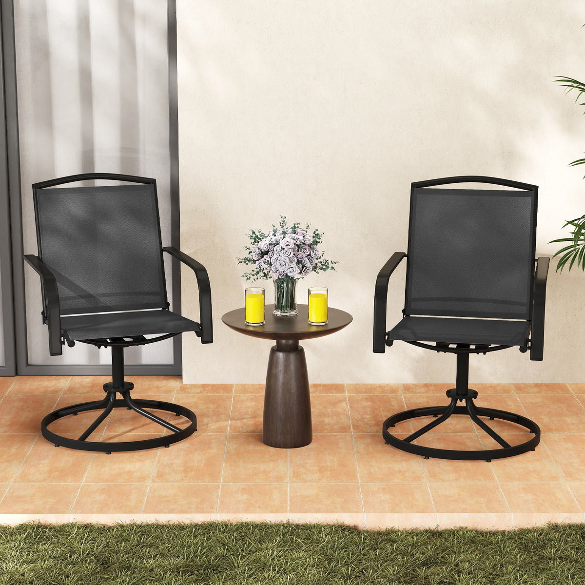 Outdoor Swivel Chairs Set of 2 with High Back and Breathable Seat-Black view 3