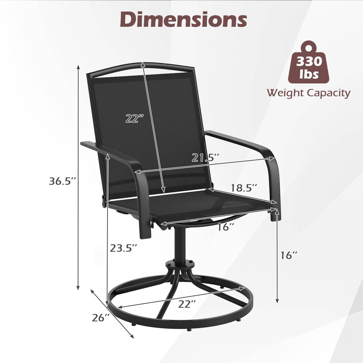 Outdoor Swivel Chairs Set of 2 with High Back and Breathable Seat-Black view 4