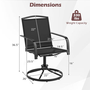 Outdoor Swivel Chairs Set of 2 with High Back and Breathable Seat-Black view 4