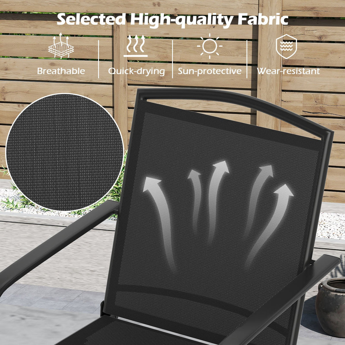 Outdoor Swivel Chairs Set of 2 with High Back and Breathable Seat-Black view 5