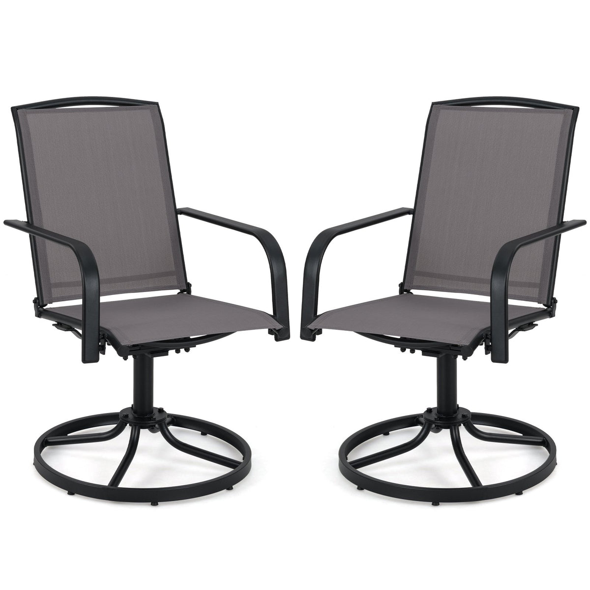 Outdoor Swivel Chairs Set of 2 with High Back and Breathable Seat-Gray