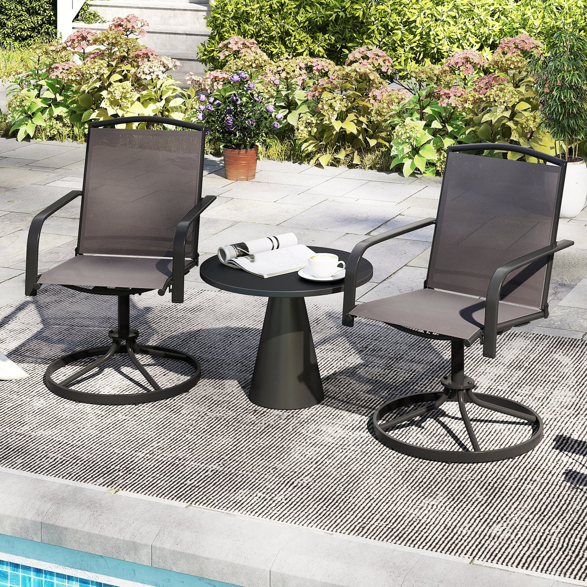 Outdoor Swivel Chairs Set of 2 with High Back and Breathable Seat-Gray view 2