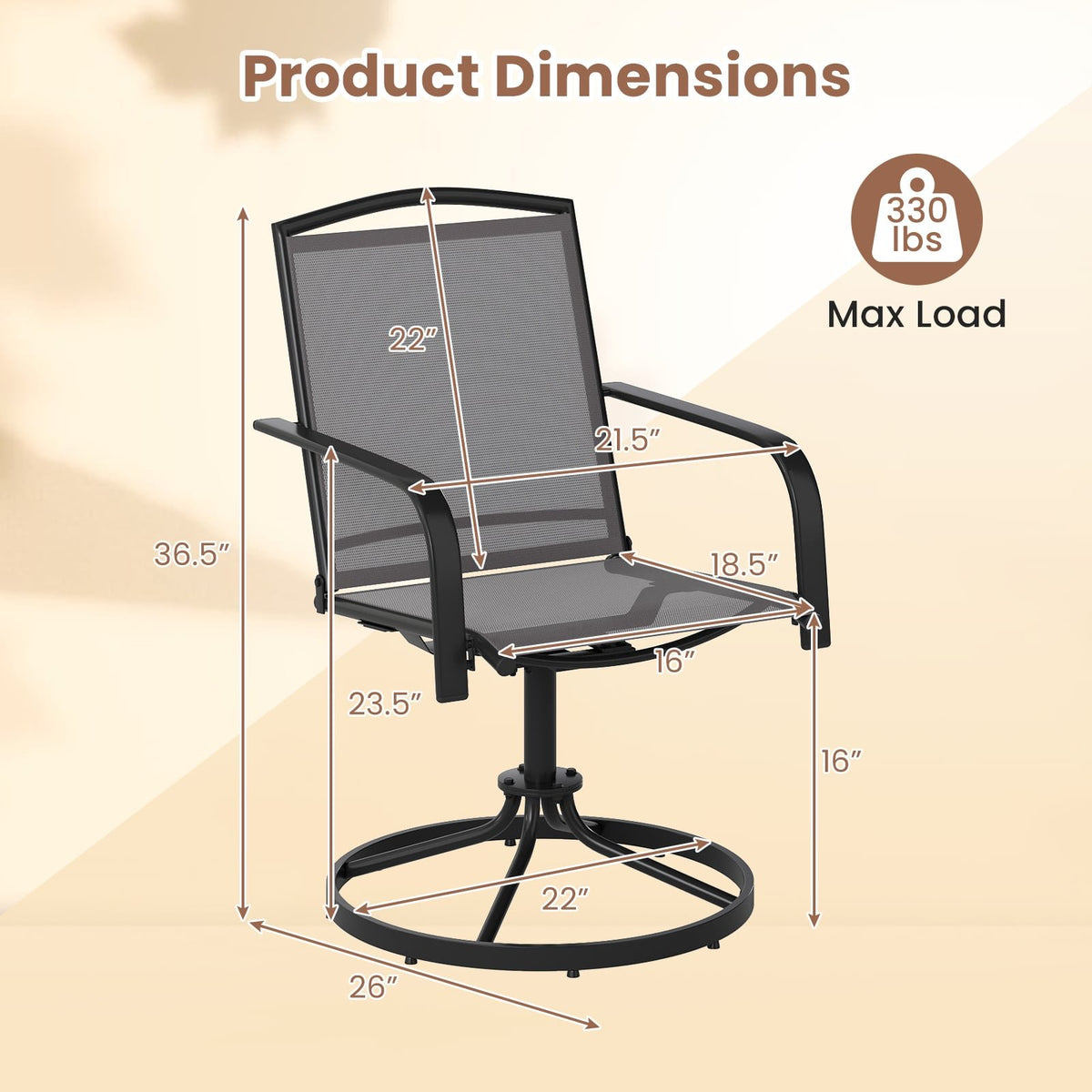Outdoor Swivel Chairs Set of 2 with High Back and Breathable Seat-Gray view 4