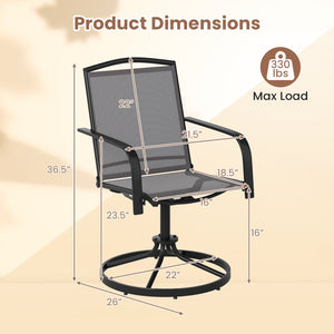Outdoor Swivel Chairs Set of 2 with High Back and Breathable Seat-Gray view 4