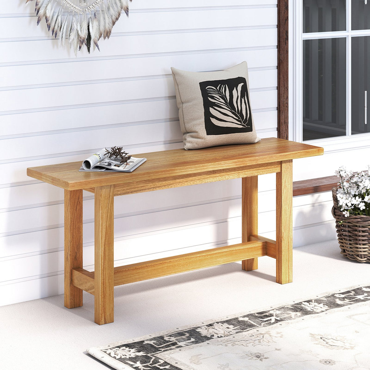 Outdoor Teak Wood Bench for Porch Backyard and Poolside view 3
