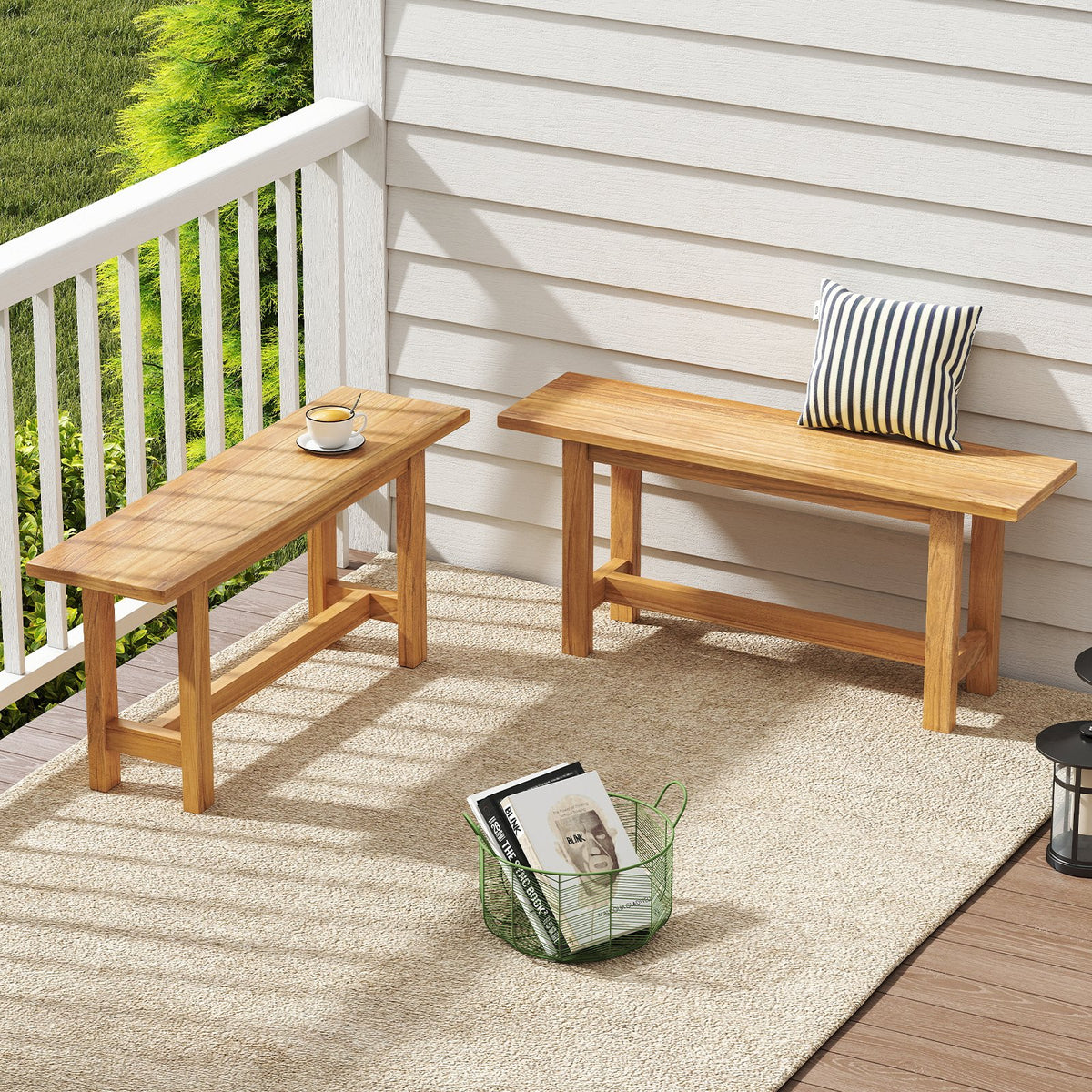 Outdoor Teak Wood Bench for Porch Backyard and Poolside view 7