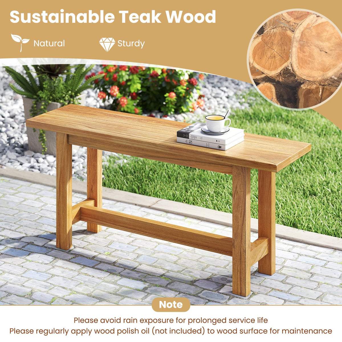 Outdoor Teak Wood Bench for Porch Backyard and Poolside view 8