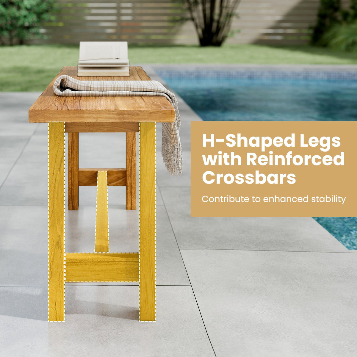 Outdoor Teak Wood Bench for Porch Backyard and Poolside view 9