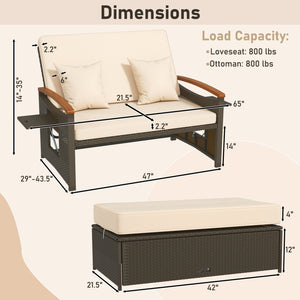 Outdoor Wicker Daybed with Folding Panels and Storage Ottoman-Beige view 4