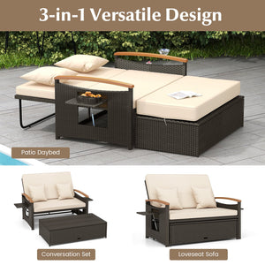 Outdoor Wicker Daybed with Folding Panels and Storage Ottoman-Beige view 9
