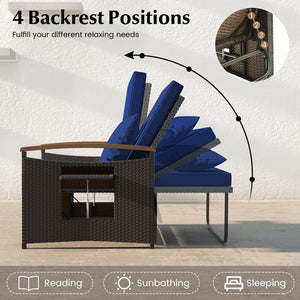 Outdoor Wicker Daybed with Folding Panels and Storage Ottoman-Navy view 6