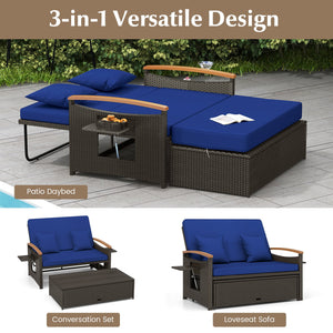 Outdoor Wicker Daybed with Folding Panels and Storage Ottoman-Navy view 7