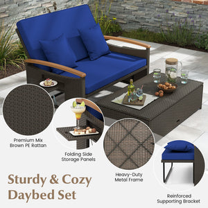 Outdoor Wicker Daybed with Folding Panels and Storage Ottoman-Navy view 8