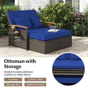 Outdoor Wicker Daybed with Folding Panels and Storage Ottoman-Navy view 9
