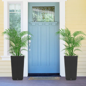 Outdoor Wicker Flower Pot Set of 2 with Drainage Hole for Porch Balcony view 3