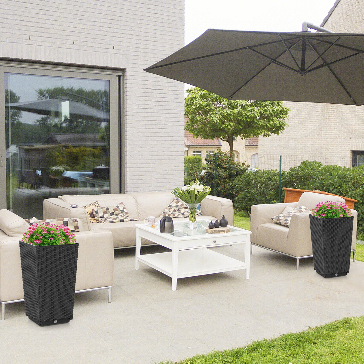 Outdoor Wicker Flower Pot Set of 2 with Drainage Hole for Porch Balcony view 6