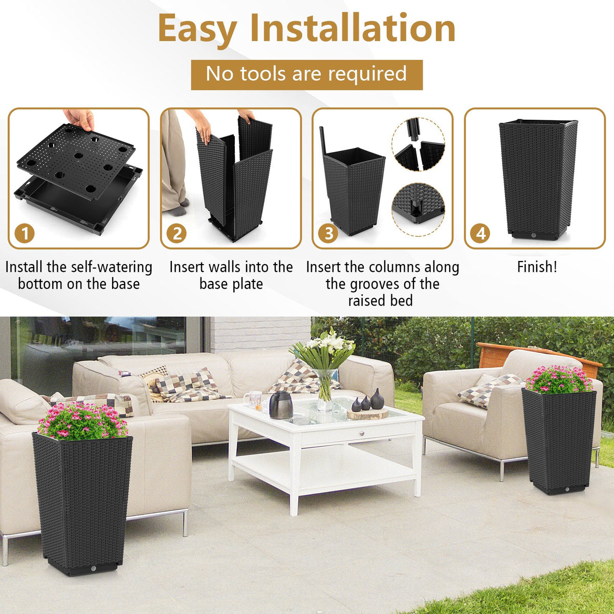 Outdoor Wicker Flower Pot Set of 2 with Drainage Hole for Porch Balcony view 7