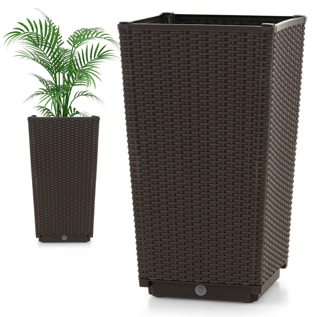 Outdoor Wicker Flower Pot Set of 2 with Drainage Hole for Porch Balcony-Brown view 4