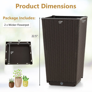 Outdoor Wicker Flower Pot Set of 2 with Drainage Hole for Porch Balcony-Brown view 5