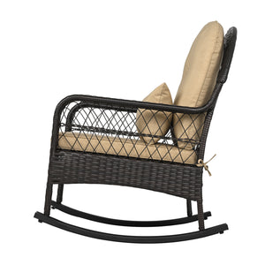 Outdoor Wicker Rocking Chair with Anti-Tip Stoppers 400 LBS for Porch Deck-Brown view 4